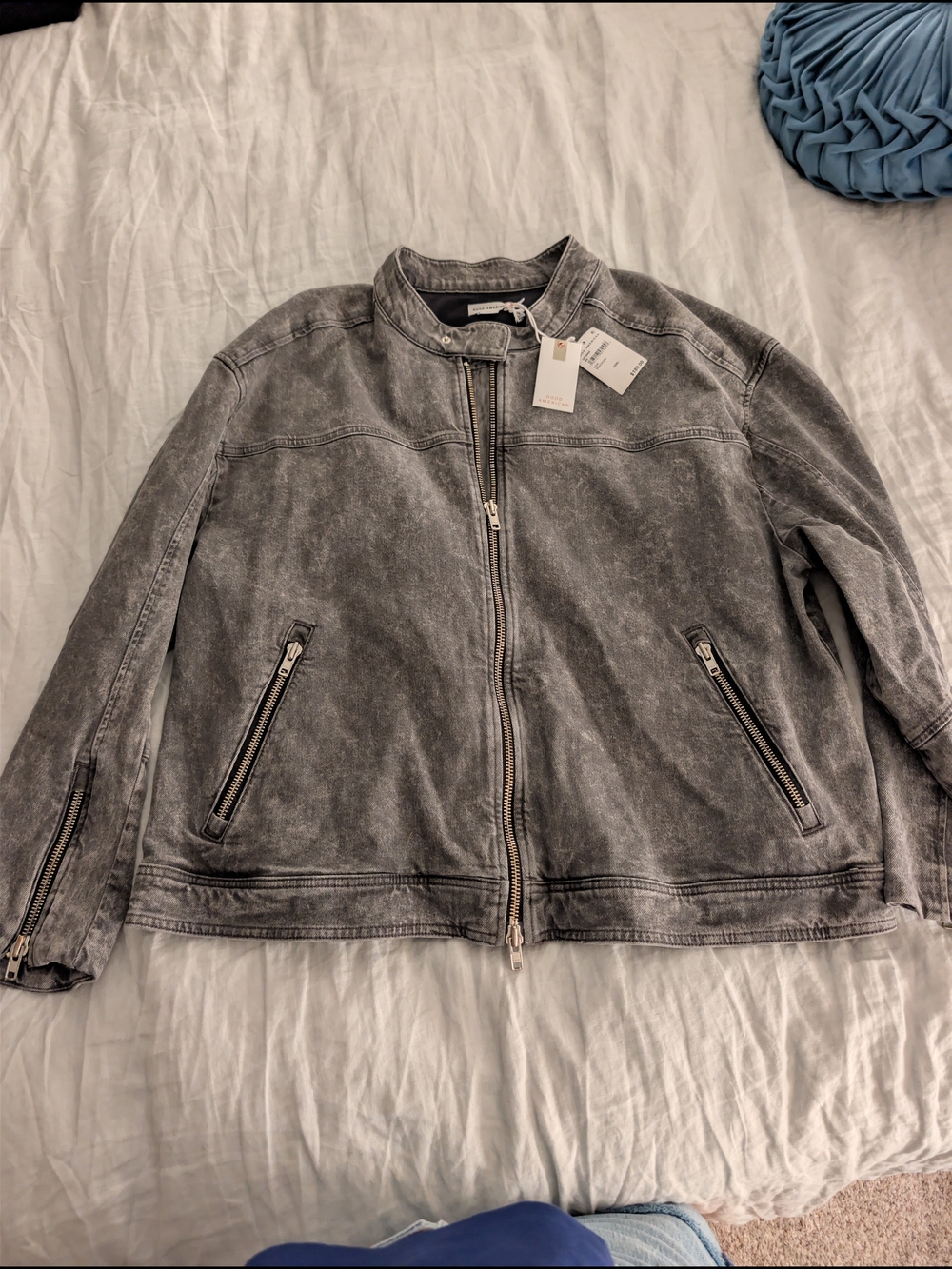 Good American NWT Acid Wash Denim Moto Jacket Black 2XL / 5